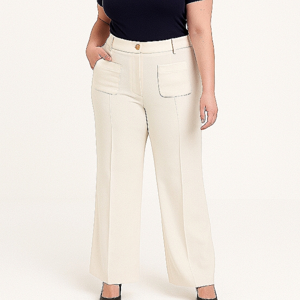 Beige Wide Leg Patch Pockets Dress Pants 16 CorpCore  Wedding Office Party